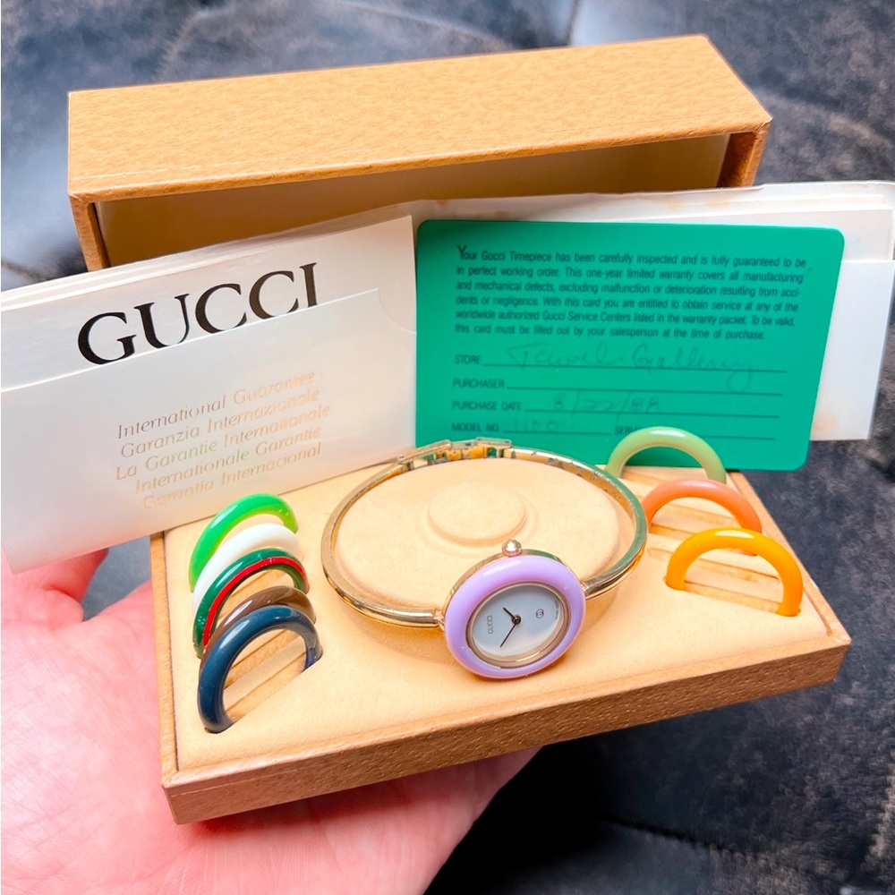Vintage Gucci Changeable Bezel Watch Women’s Gold Plated Interchangeable 1100L